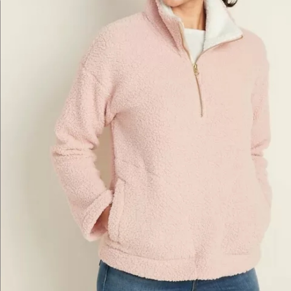 Old Navy Sherpa Sweater Size Medium Pink Fleece Pullover - Picture 9 of 13